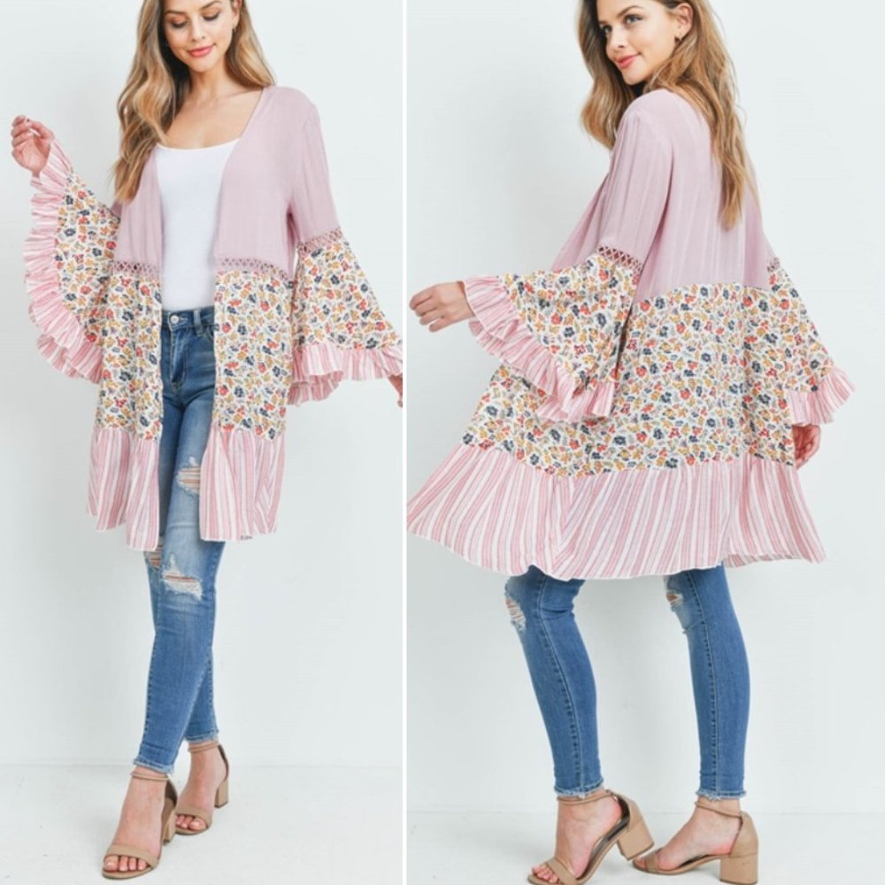 MAUVE IVORY FLORAL CARDIGAN